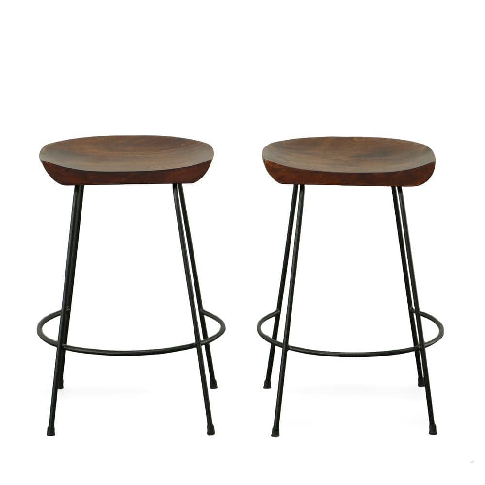 Chestnut Black 24.5" Industrial Wood Metal Saddle Counter Stool
