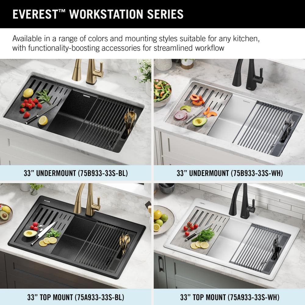 Metallic Black Granite Composite Single Bowl Workstation Sink