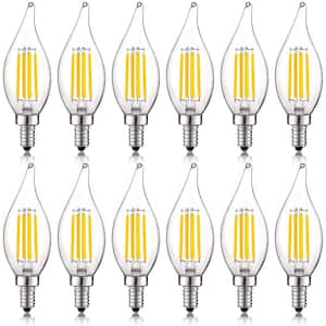 60-Watt Equivalent CA11 Dimmable LED Light Bulbs Flame Tip Clear Glass Filament 3000K Soft White (12-Pack)