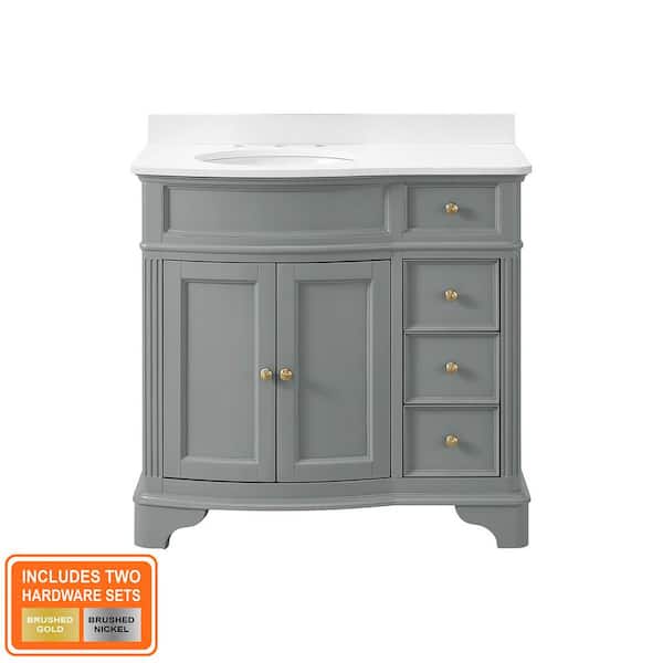 Terryn 37 in. Single Sink Dusk Green Bath Vanity with Engineered White Marble Top (Assembled)