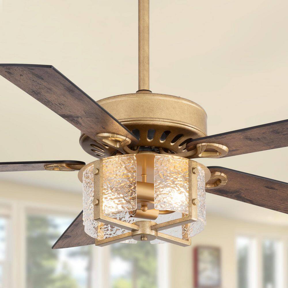 Wallin 52 in. 2-Light Indoor Downrod Antique Gold Ceiling Fan with Light Kit, 5 Black/Brown Blades and Remote Included price history on PriceWatchPro