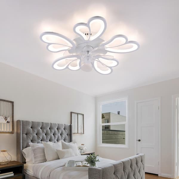 22 in. Modern Flush Mount Indoor White Ceiling Fan with LED Lights, Remote Control and DC Motor for Small Bedroom