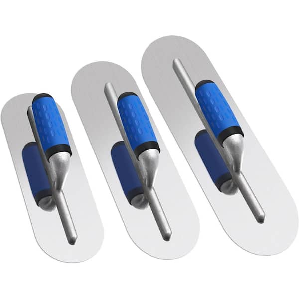 16 x 4 14 x 4 12 x 4 Stainless Steel Flat Blade Concrete Finishing Trowel Set with Ergonomic Handle for Masonry Drywall