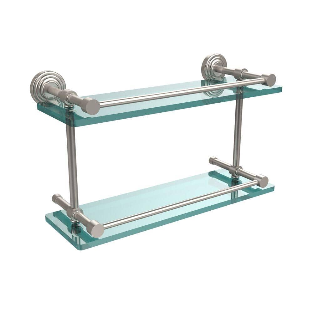 16" Satin Nickel Double Glass Wall Shelf with Gallery Rail