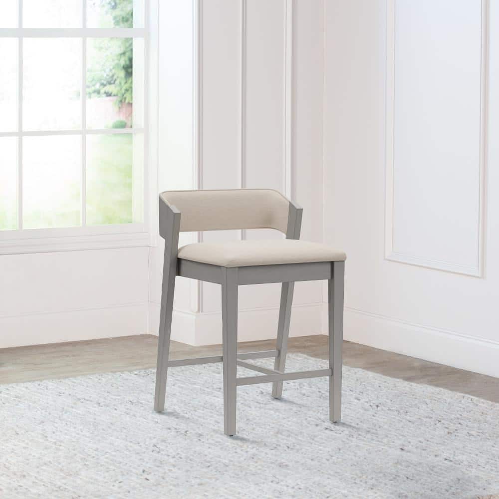 Distressed Gray Wood Saddle Style Counter Stool