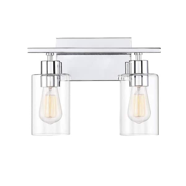 Savoy House Lambert 13.25 in. W x 9.75 in. H 2-Light Polished Chrome Bathroom Vanity Light with Clear Glass Shades