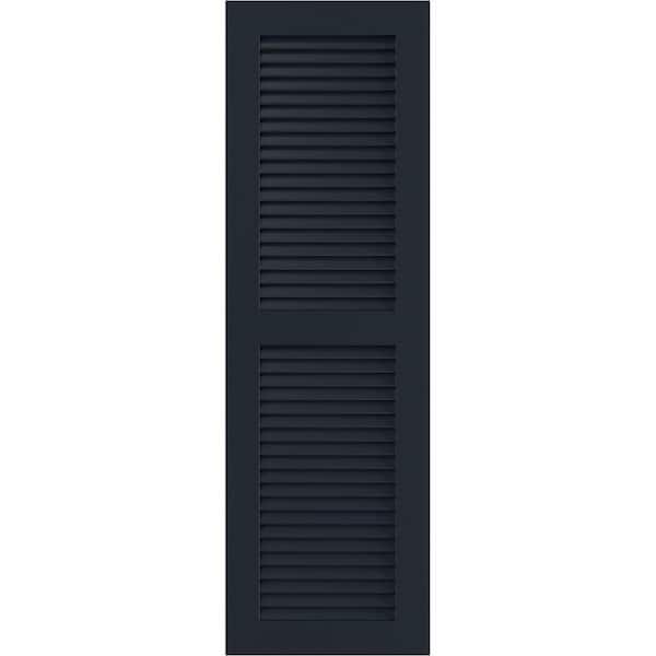 Ekena Millwork 12 in. x 29 in. PVC True Fit Two Equal Louvered Shutters Pair in Starless Night Blue