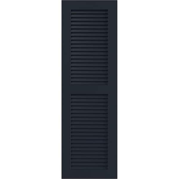 Ekena Millwork 12 in. x 42 in. PVC True Fit Two Equal Louvered Shutters Pair in Starless Night Blue