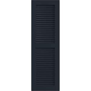 15 in. x 60 in. PVC True Fit Two Equal Louvered Shutters Pair in Starless Night Blue