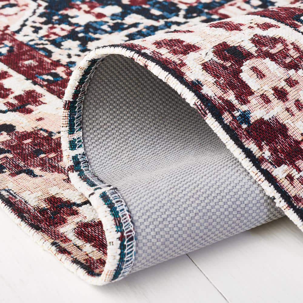 Red and Navy Rectangular Cotton Synthetic Area Rug 4' x 6'