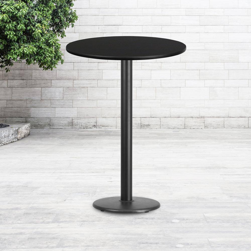 Black Round Laminate Bar Height Table with Metal Base