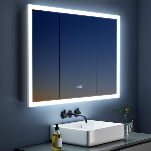 48 in. W x 32 in. H Rectangular Black LED Light Anti-fog Aluminum Medicine Cabinet with Mirror