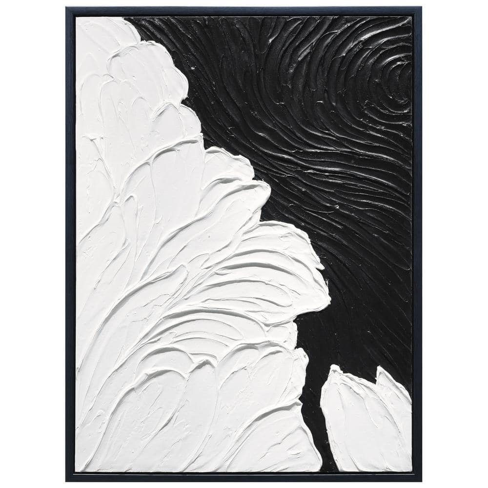 Monochrome Black and White Abstract Canvas Painting, 30" x 40"