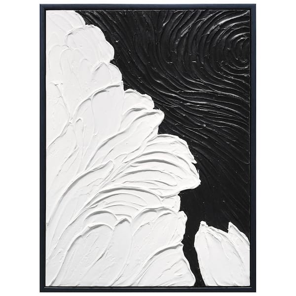 Empire Art Direct Monochrome Flow Heavily Textured Hand Painted Blck&White Framed Canvas Wall Art, 30 in. x 40 in.