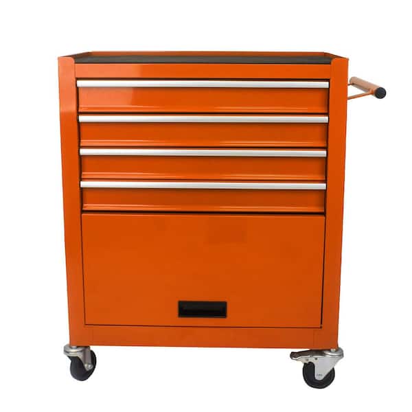 13 in. 4 Drawers Multifunctional Tool Chests With Wheels Orange Steel Tools and Tool Organizers Tool Cabinets Orange