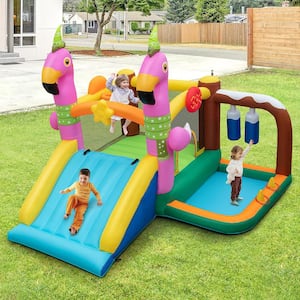 Flamingo-Themed Bounce Castle 7-in-1 Kid Inflatable Jumping House Bounce House Without Blower