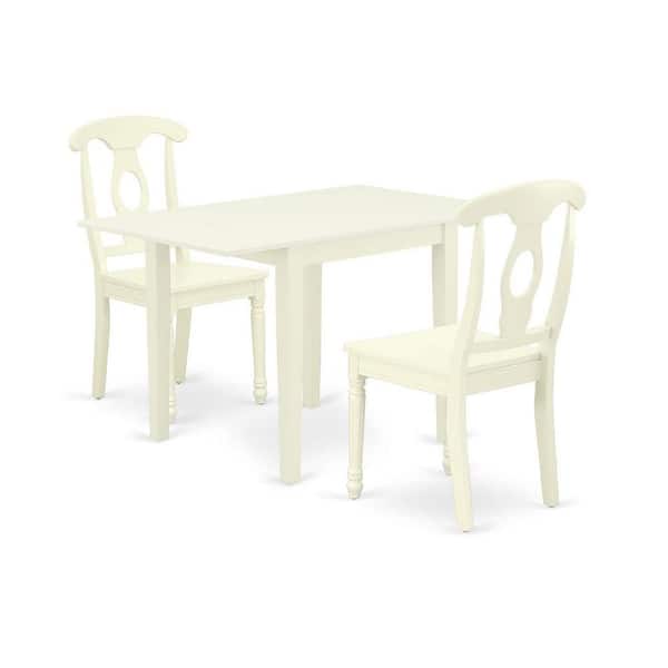 East West Furniture 3-Piece Linen White Finish Solid Wood Top Dining Table Set for Small Spaces