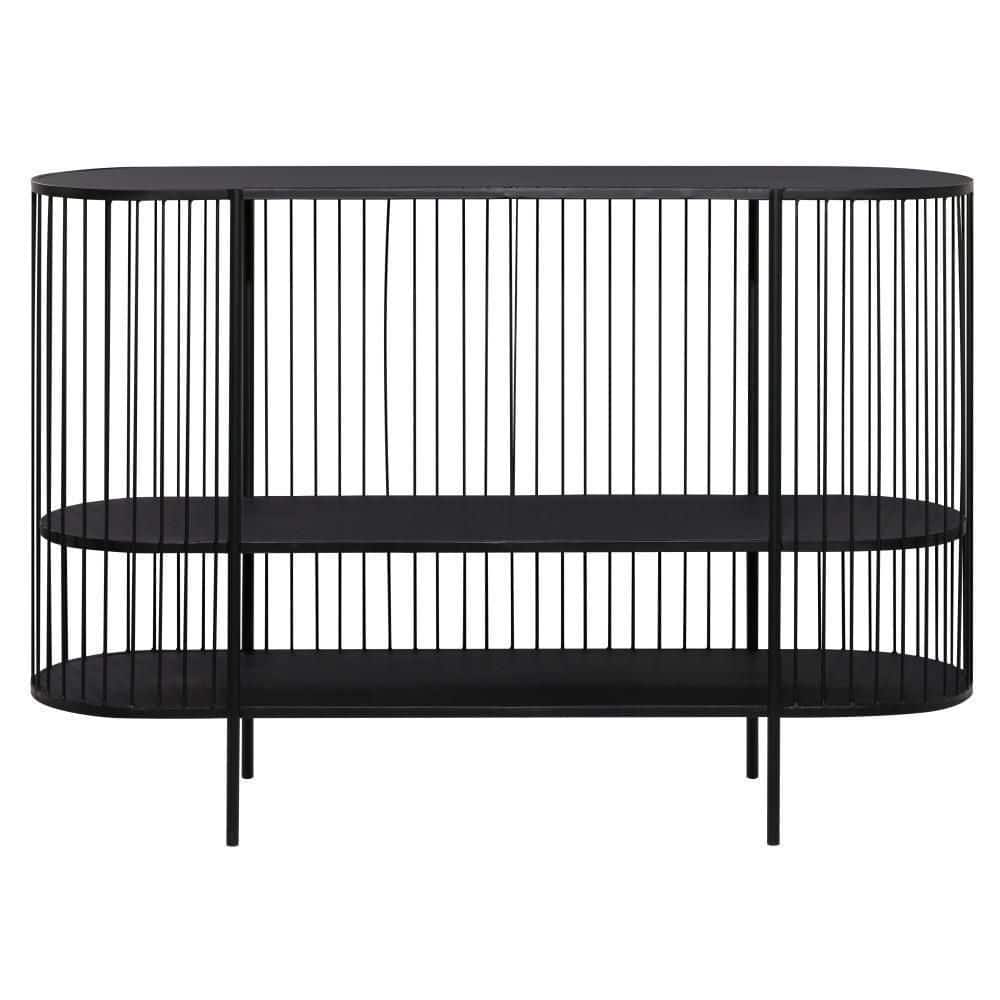 Sleek Black Metal Console Table with Dual Storage Shelves