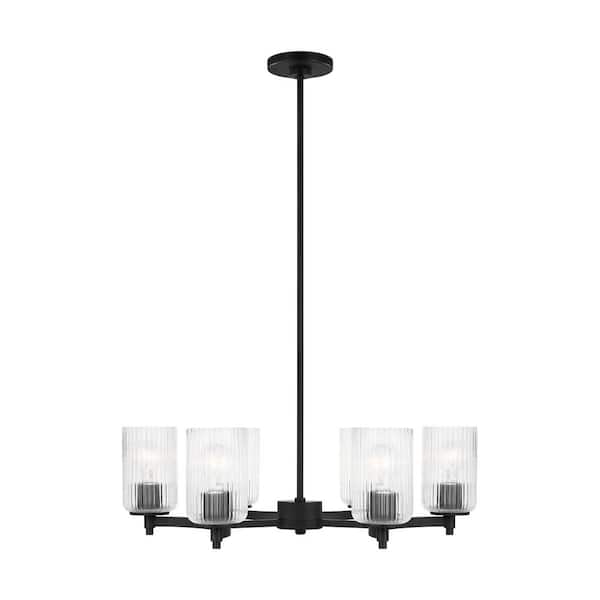 Generation Lighting Beaumont 6-Light Midnight Black Chandelier with Clear Fluted Glass Shades