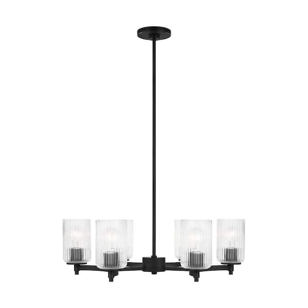 Generation Lighting Beaumont 6-Light Midnight Black Chandelier with Clear Fluted Glass Shades