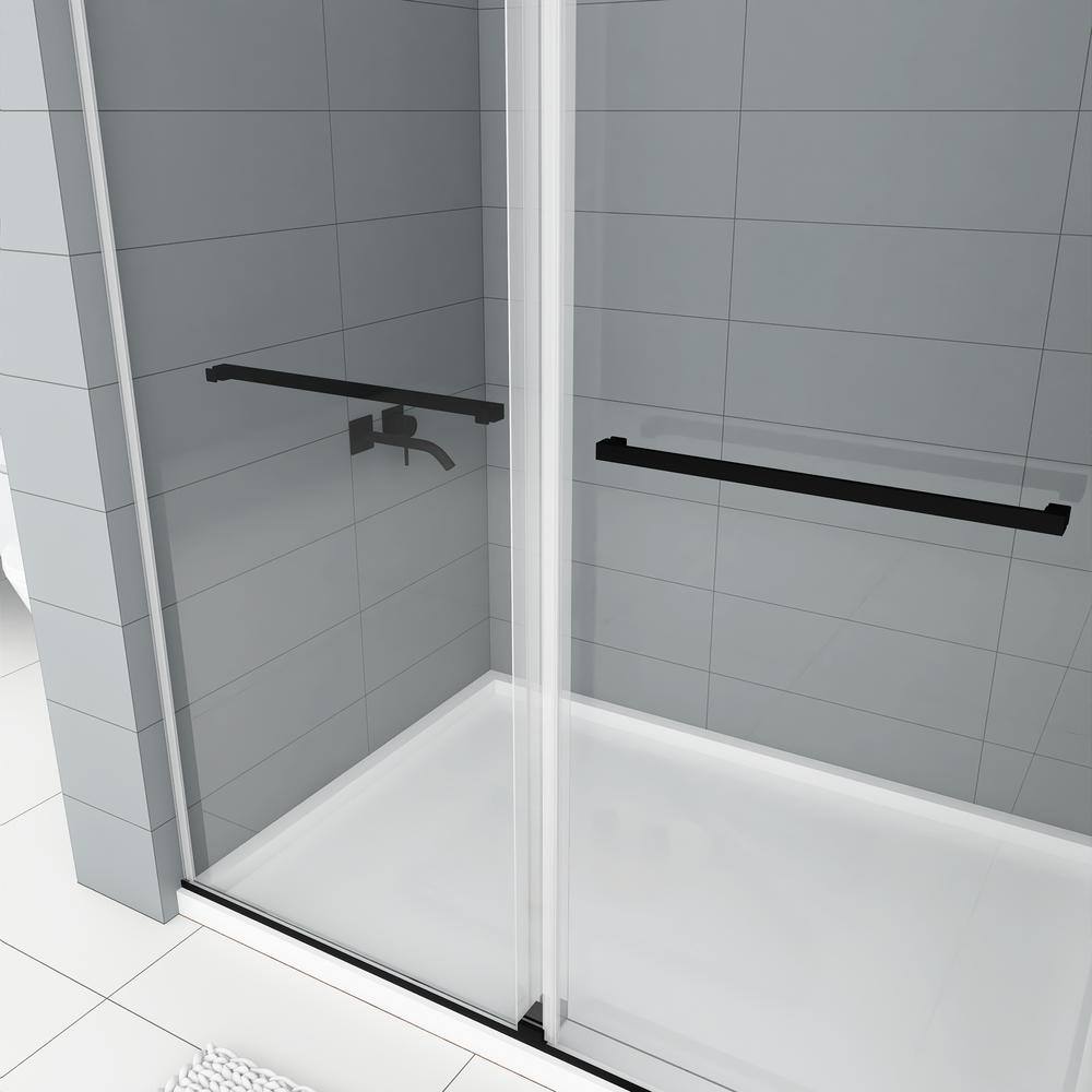 Matte Black Frameless Sliding Shower Door with Clear Tempered Glass