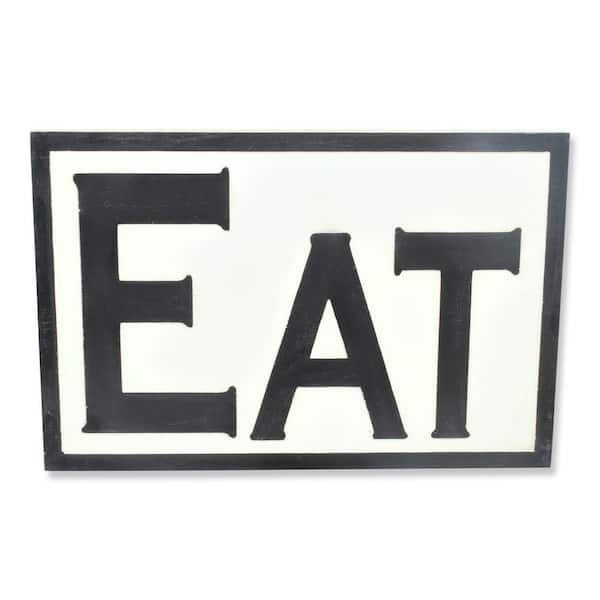HomeRoots 23.75 in. x 16 in. White, Black Eat Wood Wall Art 1-Piece