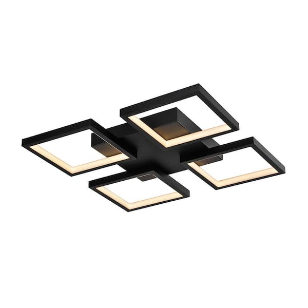 Maxax Carson 4-Light 19.18 in. Black Unique/Statement Square/Rectangle LED Semi-Flush Mount
