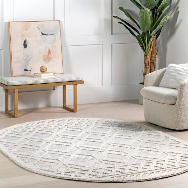 Ansley Moroccan Lattice Tassel Light Gray 4 ft. x 6 ft. Oval Oval Modern Area Rug