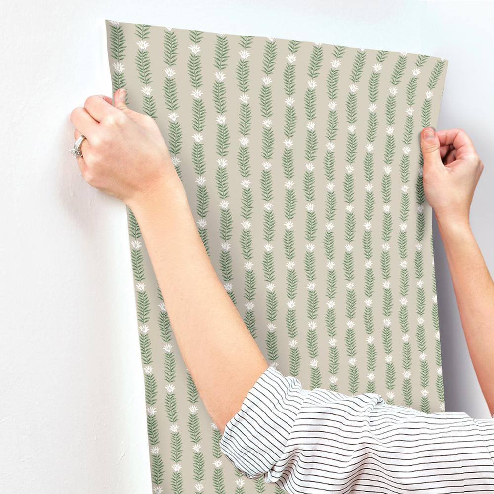 Eden's Whimsy Beige & Green Organic Stripe Wallpaper Roll
