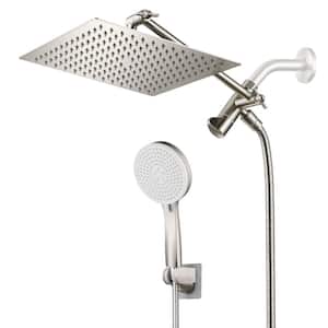 Rainfull 5-Spray Patterns 8 in. Wall Mount Dual Shower Head and Handheld Shower Head 2.2 GPM in Brushed Nickel