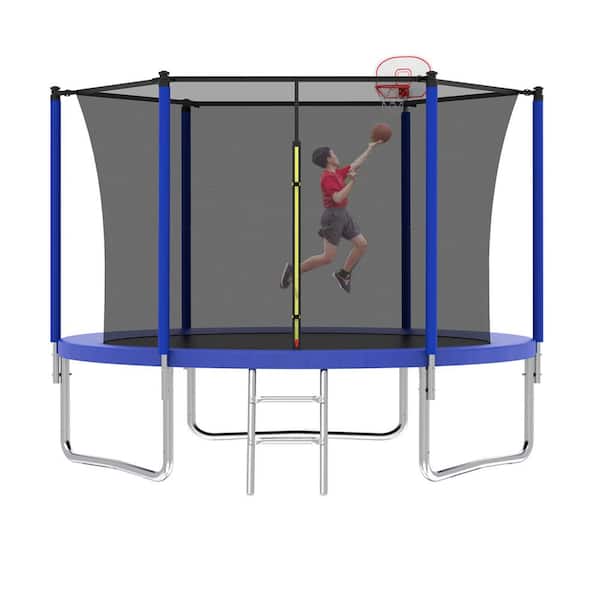 10 ft. Blue Steel Trampoline with Enclosures and Ladder