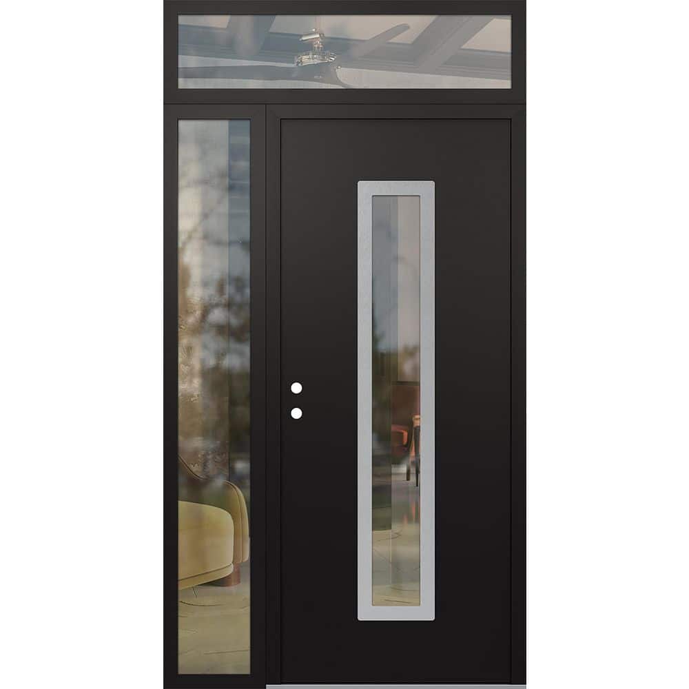 A11 52 in. x 96 in. Silver P Right-Hand/Inswing Clear Glass Black/Black Sidelite+Transom Steel Prehung Front Door price history on PriceWatchPro