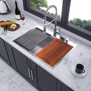 30 in. L x 22 in. W Drop-in Single Bowl 16-Gauge Stainless Steel Kitchen Sink in Brushed Nickel