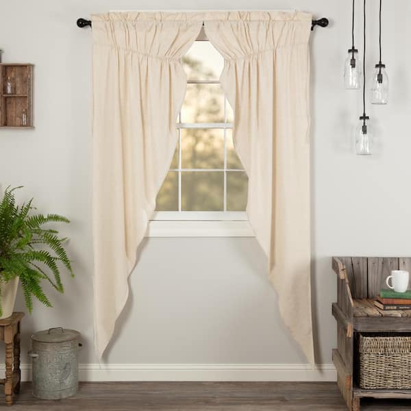 VHC BRANDS Simple Life Flax 36 in. W x 84 in. L Light Filtering Prairie Window Curtain Panel in Natural Cream Pair