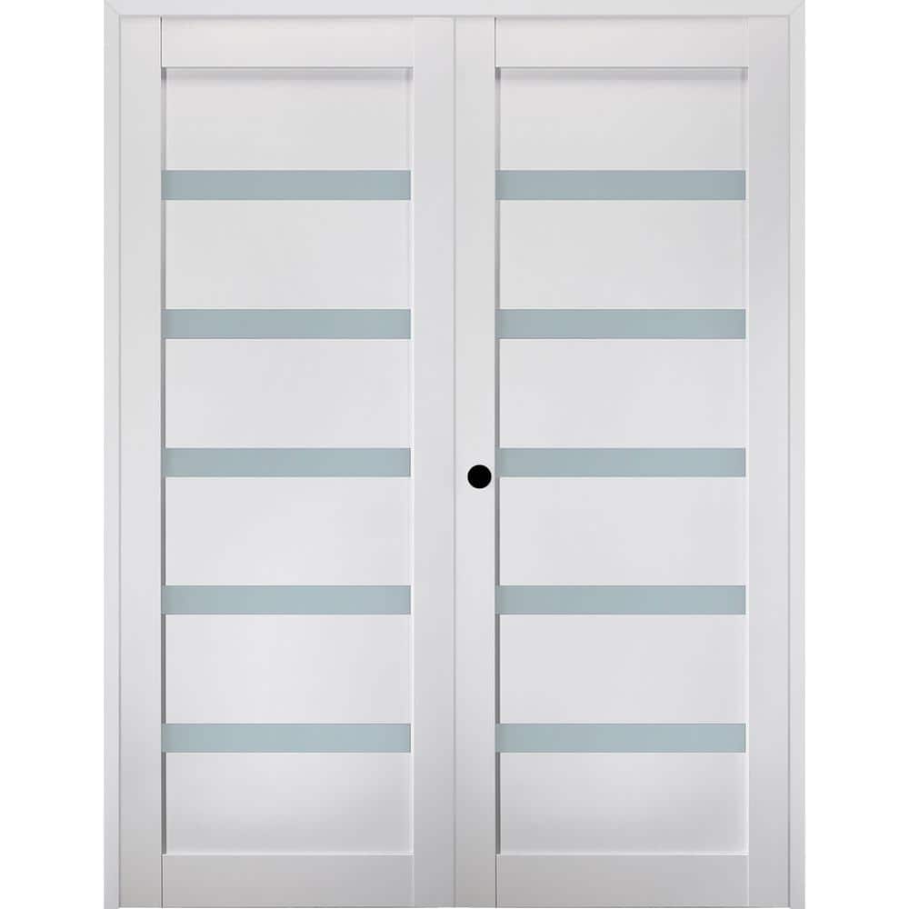 Bianco Noble Frosted Glass and Pine Composite Prehung French Door