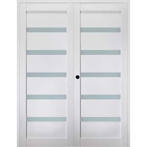Leora 36 in. x 80 in. Right-Handed Active Frosted Glass Bianco Noble Wood Composite Double Prehung French Door