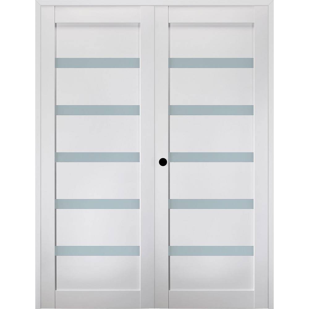 Bianco Noble 55.5" x 79.37" Frosted Glass Pine Composite French Door