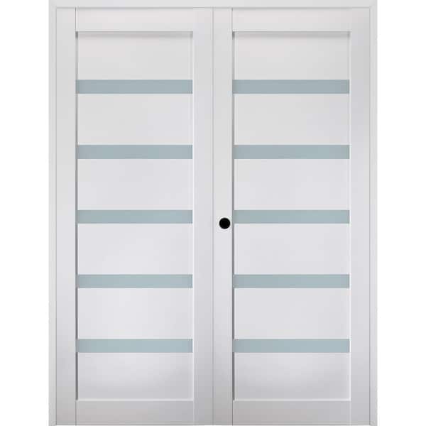 Belldinni Leora 56 in. x 80 in. Right-Handed Active Frosted Glass Bianco Noble Wood Composite Double Prehung French Door