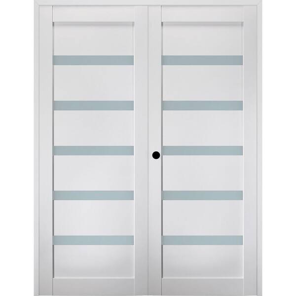 Belldinni Leora 72 in. x 80 in. Right-Handed Active 5-Lite Frosted Glass Bianco Noble Wood Composite Double Prehung French Door
