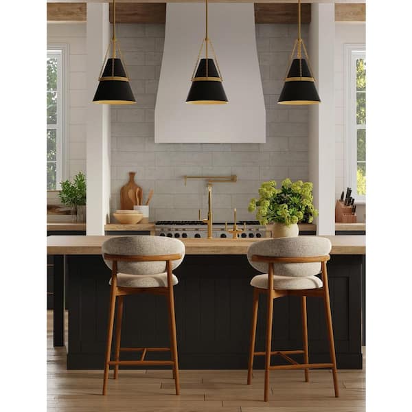 Springfield 100-Watt 1-Light Dark Matte Black and Legacy Brass Cone Pendant Light with a Metal Shade, No Bulb Included