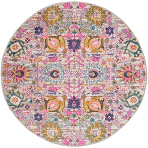 Passion Silver 4 ft. x 4 ft. Floral Transitional Round Area Rug