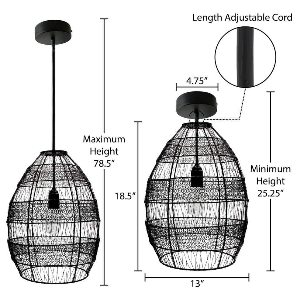 Matte Black Industrial Metal Dome Pendant Light, 18.5 in.