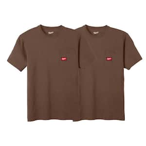 Men's 3X-Large Brown GRIDIRON Cotton/Polyester Short-Sleeve Pocket T-Shirt (2-Pack)