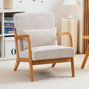 Beige Polyester Modern Mid Century Living Room Accent Chair, Armchair with Waist Cushion and Rubber Wood Frame