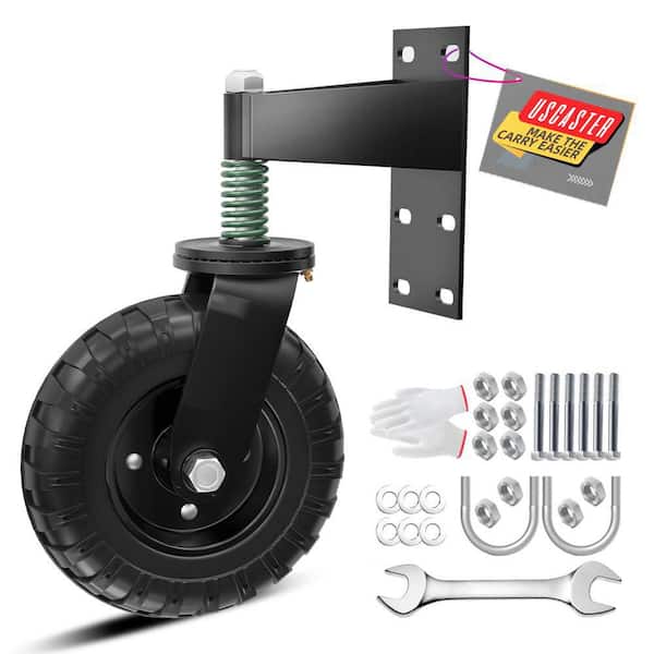 1 Pack 8 in. Fence Gate Wheel with Brake, 500 lb. Spring Loaded Gate Wheel with Screws & Screwdriver Black