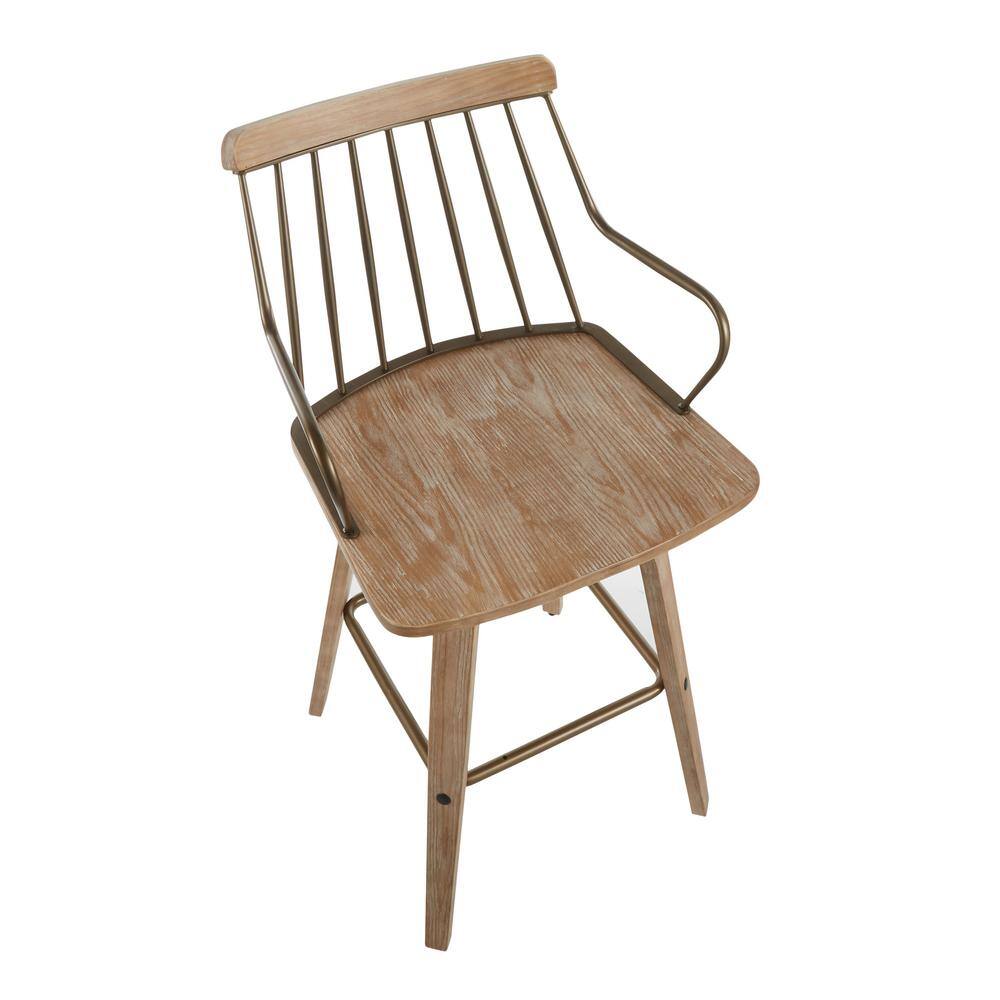 Preston White Washed Wood and Metal Swivel Counter Stool
