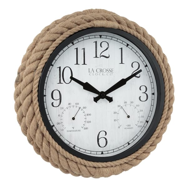 La Crosse Clock - 14 In. Rowan Indoor/Outdoor Rope Analog Quartz Wall Clock