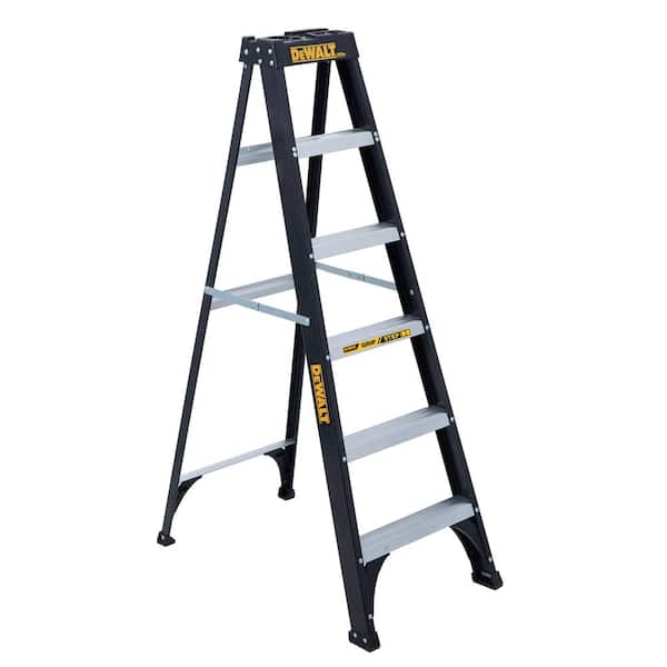 DEWALT 6 ft. Fiberglass Step Ladder 10.4 ft. Reach Height Type 1 - 250 lbs., Expanded Work Step and Impact Absorption System