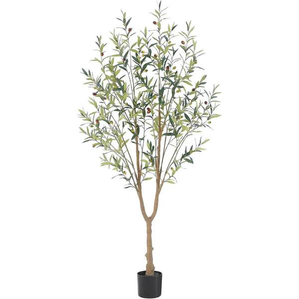 Cubilan 6 ft. (72") Realistic Potted Silk Green Artificial Olive Tree