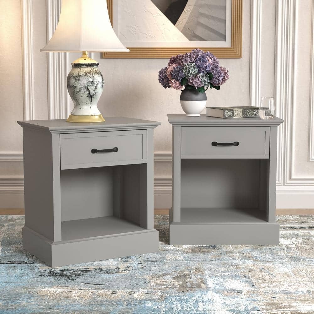 GALANO Xylon 1-Drawer Gray Nightstand Sidetable Ultra Fast Assembly (24.2  in. x 21.7 in. x 15.7 in.) (Set of 2) SH-GYPU2817WA2 - The Home Depot
